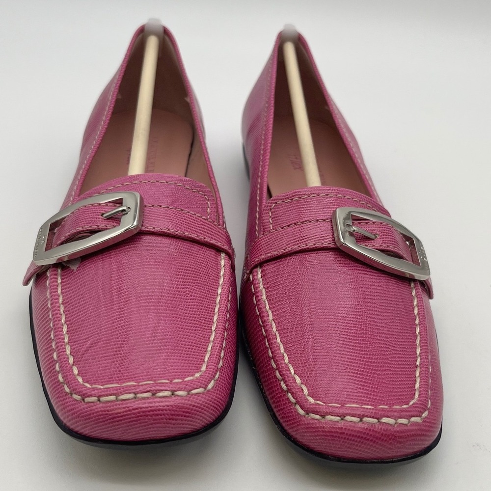 ANNE KLEIN Bryce AK Leather Loafers Women 8 Pink Faux Lizard Embossed Buckle